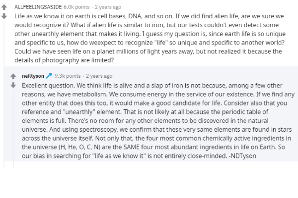 Neil Degrasse Tyson on Reddit Neil Degrasse Tyson's Reddit handle