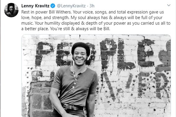 Withers Lenny Kravitz condolence for Bill Withers