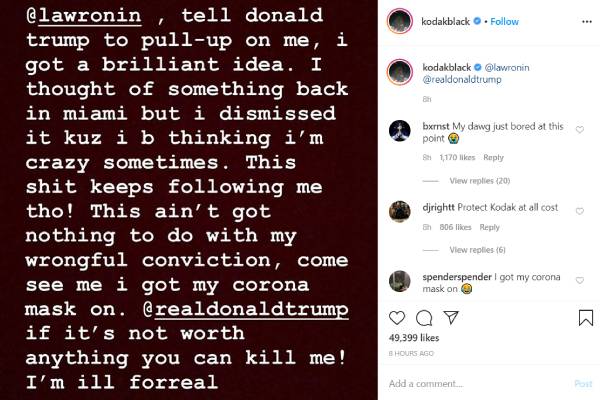 Kodak Black post Kodak Black Instagram