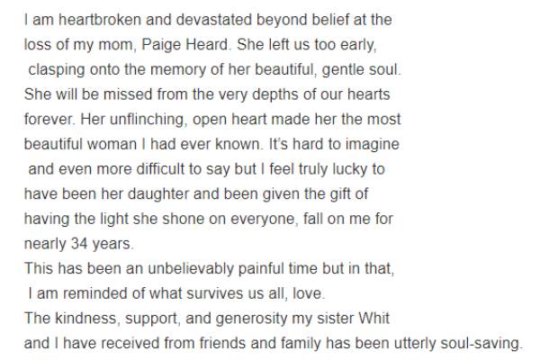 Amber Heard message Amber Heard mother death