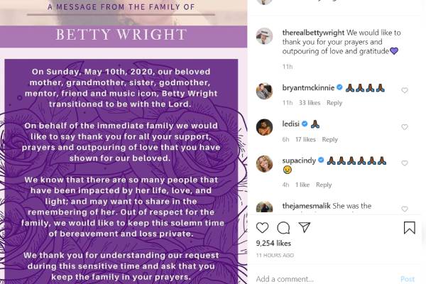 Betty Wright message Betty Wright died