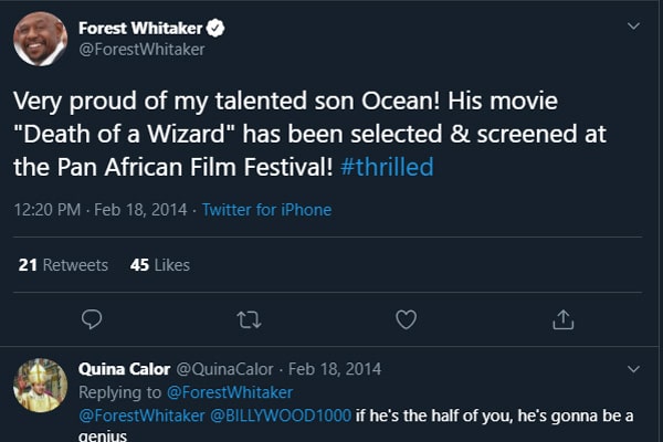 Ocean Whitaker Bio Forest Whitaker Tweet